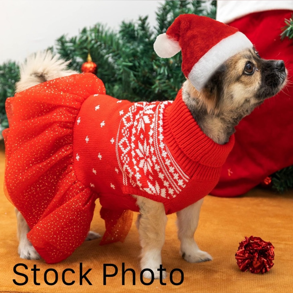 JVVGPET Christmas Sweater Dress for Dogs, Red and White Snowflake Pattern, Sz XS